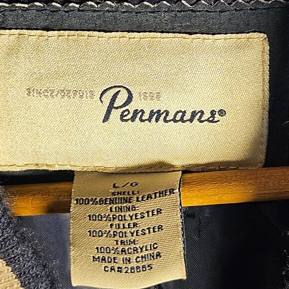 Vintage Penmans Leather Varsity Jacket Men’s Large – Navy & Cream Letterman - Picture 3 of 9